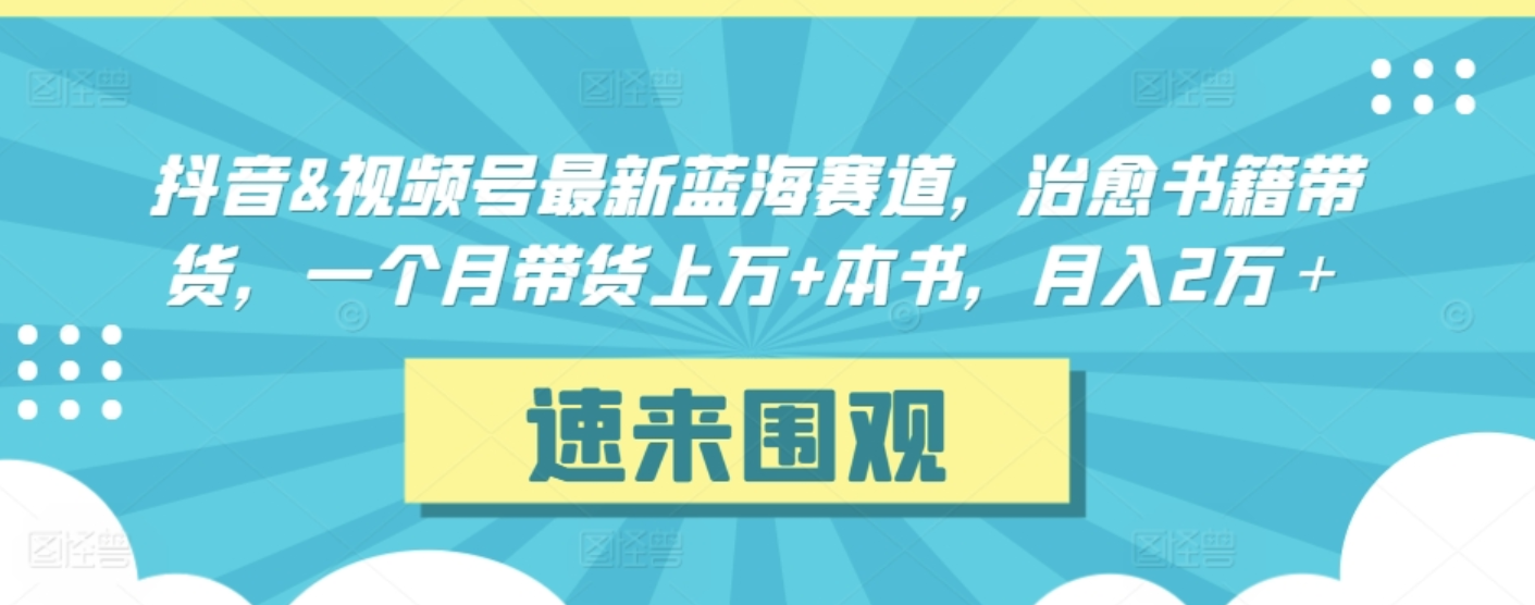 抖音&视频号最新蓝海赛道，治愈书籍带货，一个月带货上万+本书，月入2万＋【揭秘】